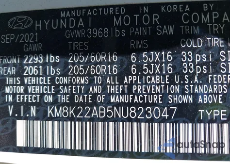 2022 Hyundai Kona Se из США, поврежденный, VIN KM8K22AB5NU823047